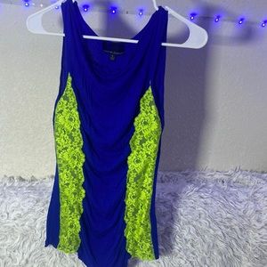 Blue Cynthia rowley sleeveless top w/ neon green lace
